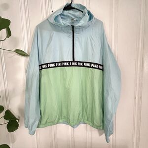 Pink VS Women’s Blue Green Colorblock Windbreaker 1/4 Zip Jacket Size M/L